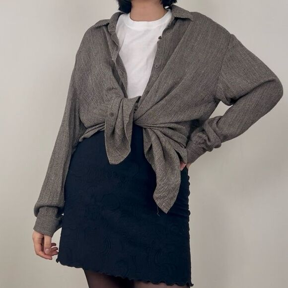 Eileen Fisher Grey Mixed Thread Oversized Linen Blend Shirt - Picture 2 of 7